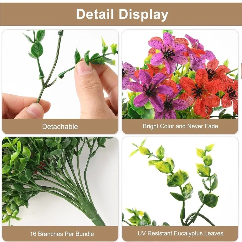 ZFProcess Artificial Hanging Flowers 2 Pcs Red Purple NEW UV Resistant 24.8in
